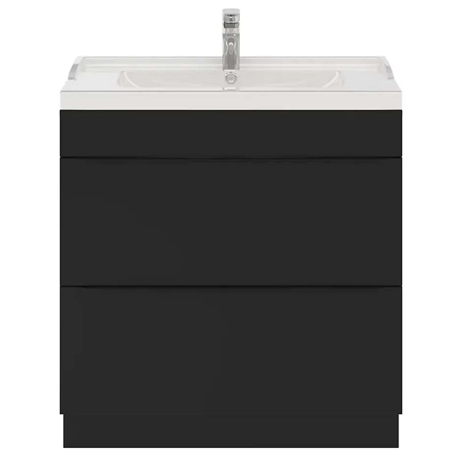 GoodHome Meuble sous vasque à poser noir mat l.80 x H.82 x P.45 cm, Imandra