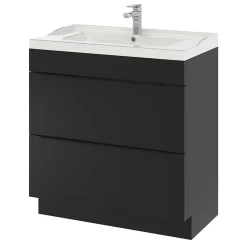 GoodHome Meuble sous vasque à poser noir mat l.80 x H.82 x P.45 cm, Imandra