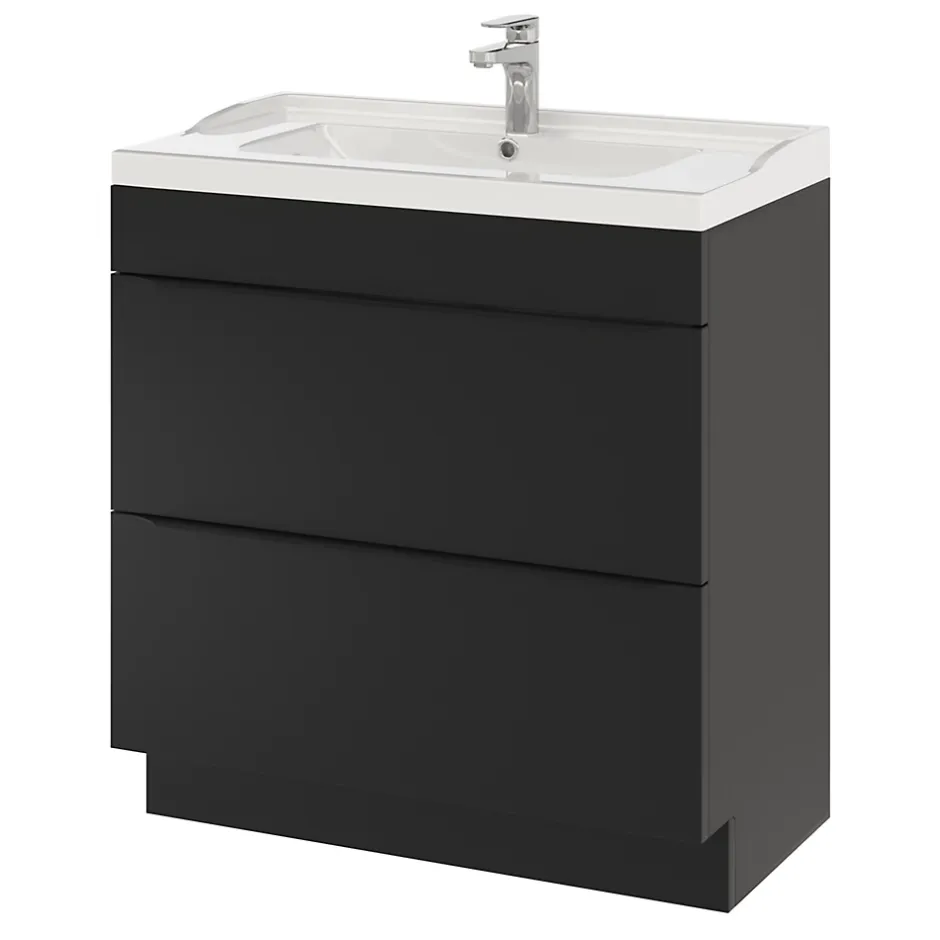GoodHome Meuble sous vasque à poser noir mat l.80 x H.82 x P.45 cm, Imandra
