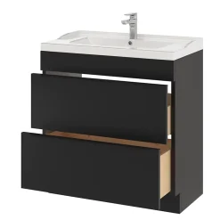GoodHome Meuble sous vasque à poser noir mat l.80 x H.82 x P.45 cm, Imandra