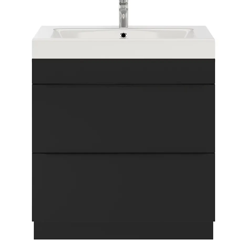 GoodHome Meuble sous vasque à poser noir mat l.80 x H.82 x P.45 cm, Imandra
