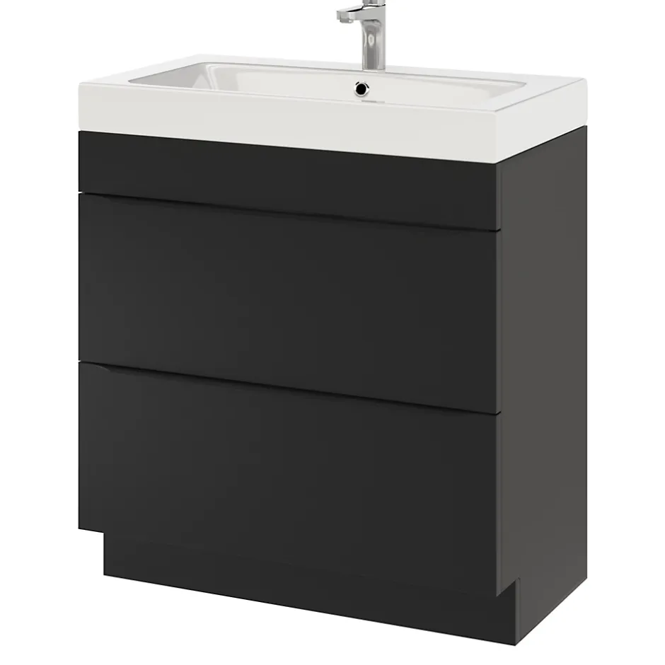 GoodHome Meuble sous vasque à poser noir mat l.80 x H.82 x P.45 cm, Imandra