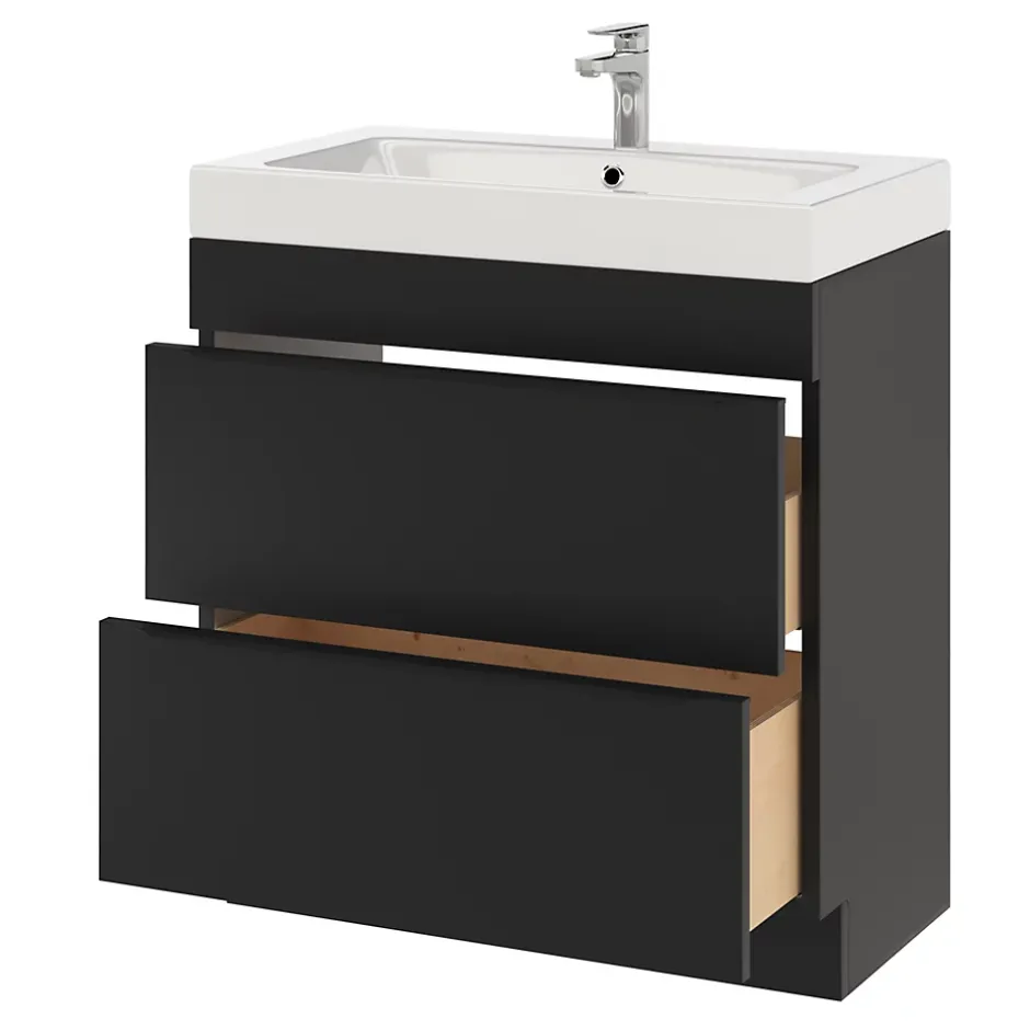 GoodHome Meuble sous vasque à poser noir mat l.80 x H.82 x P.45 cm, Imandra