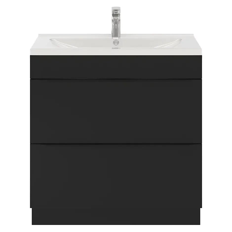 GoodHome Meuble sous vasque à poser noir mat l.80 x H.82 x P.45 cm, Imandra