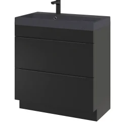 GoodHome Meuble sous vasque à poser noir mat l.80 x H.82 x P.45 cm, Imandra