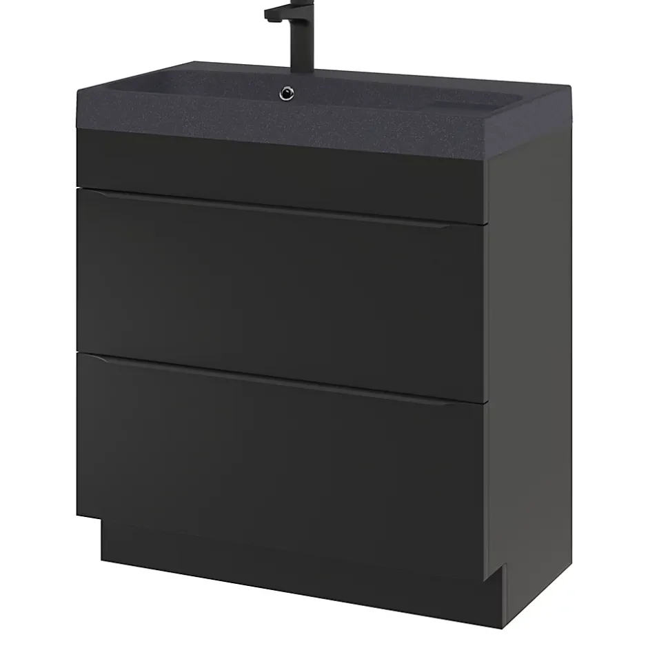 GoodHome Meuble sous vasque à poser noir mat l.80 x H.82 x P.45 cm, Imandra