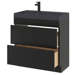 GoodHome Meuble sous vasque à poser noir mat l.80 x H.82 x P.45 cm, Imandra