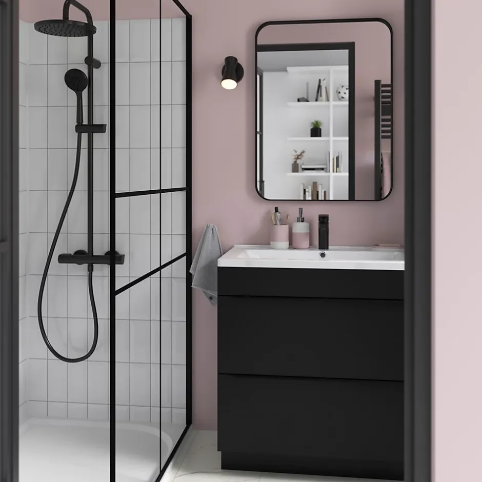 GoodHome Meuble sous vasque à poser noir mat l.80 x H.82 x P.45 cm, Imandra