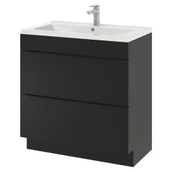 GoodHome Meuble sous vasque à poser noir mat l.80 x H.82 x P.45 cm, Imandra