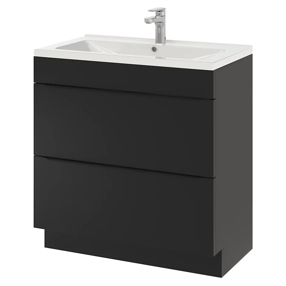 GoodHome Meuble sous vasque à poser noir mat l.80 x H.82 x P.45 cm, Imandra