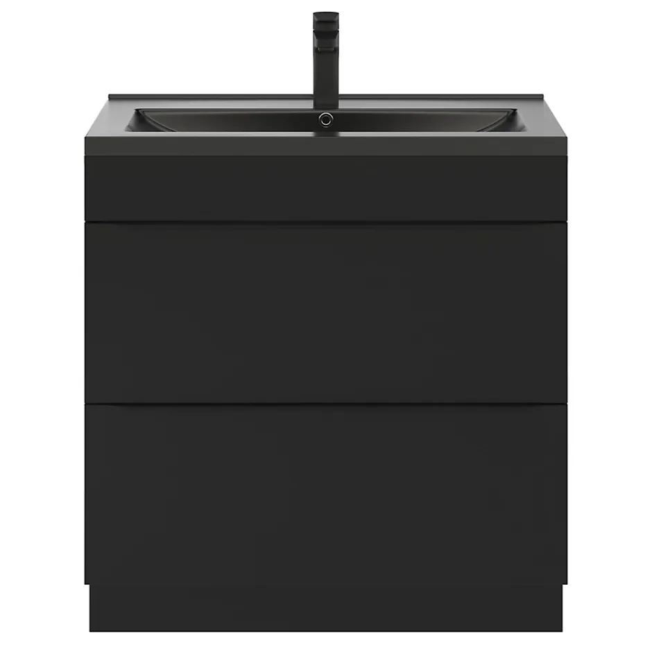 GoodHome Meuble sous vasque à poser noir mat l.80 x H.82 x P.45 cm, Imandra