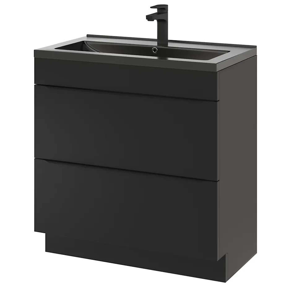 GoodHome Meuble sous vasque à poser noir mat l.80 x H.82 x P.45 cm, Imandra