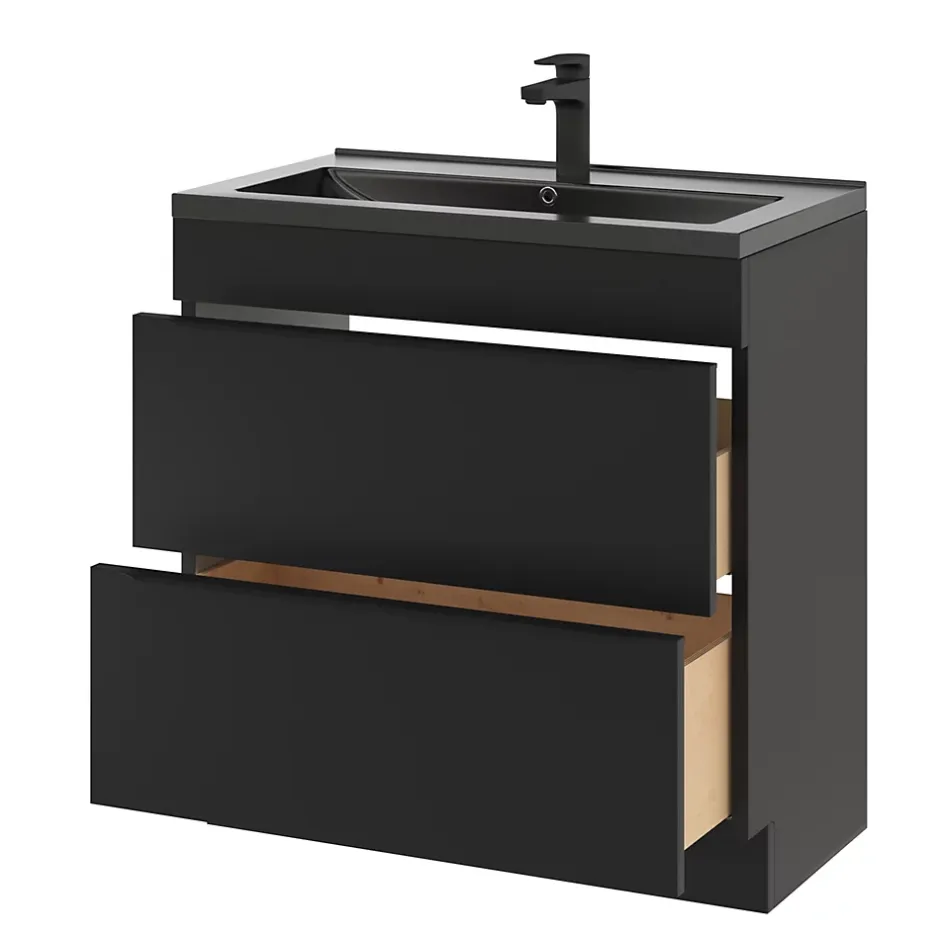 GoodHome Meuble sous vasque à poser noir mat l.80 x H.82 x P.45 cm, Imandra