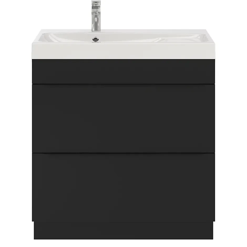 GoodHome Meuble sous vasque à poser noir mat l.80 x H.82 x P.45 cm, Imandra