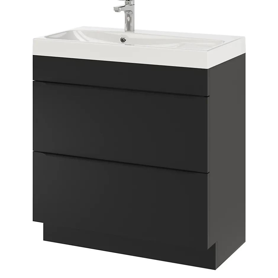 GoodHome Meuble sous vasque à poser noir mat l.80 x H.82 x P.45 cm, Imandra
