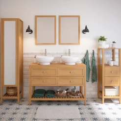 GoodHome Meuble sous vasque à poser 4 tiroirs 1 niche placage chêne l.120 cm + plan de toilette placage chêne, Perma* Meuble Buanderie