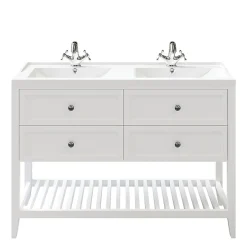 GoodHome Meuble sous vasque à poser 4 tiroirs 1 niche blanc mat l.120 cm Perma + plan double vasque Lana,