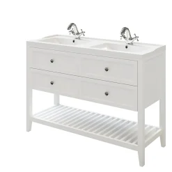 GoodHome Meuble sous vasque à poser 4 tiroirs 1 niche blanc mat l.120 cm Perma + plan double vasque Lana,