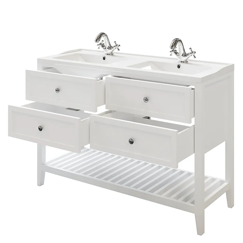 GoodHome Meuble sous vasque à poser 4 tiroirs blanc mat l.120 x H.80 x P.45 cm, Perma* Meuble Buanderie|Meuble Sous-Vasque