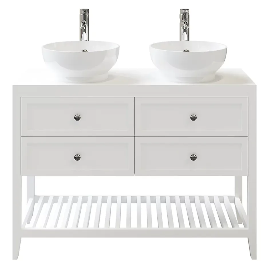 GoodHome Meuble sous vasque à poser 4 tiroirs blanc mat l.120 x H.80 x P.45 cm, Perma* Meuble Buanderie|Meuble Sous-Vasque