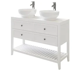 GoodHome Meuble sous vasque à poser 4 tiroirs blanc mat l.120 x H.80 x P.45 cm, Perma* Meuble Buanderie|Meuble Sous-Vasque