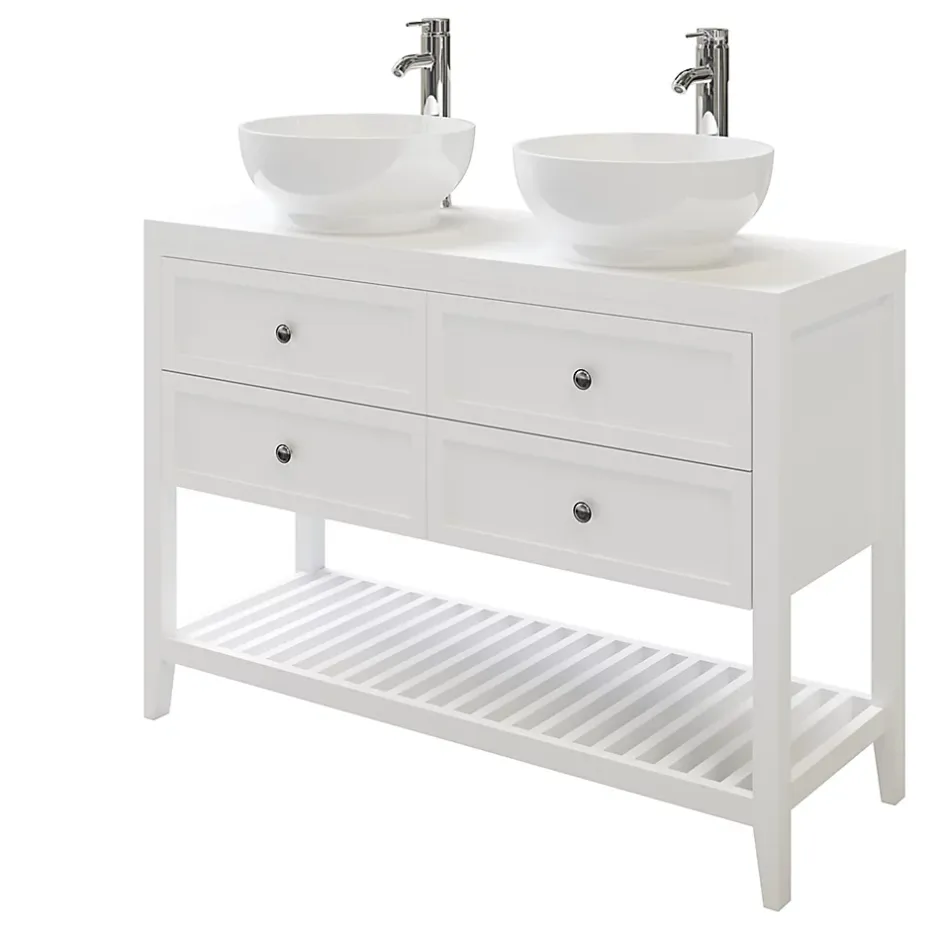 GoodHome Meuble sous vasque à poser 4 tiroirs blanc mat l.120 x H.80 x P.45 cm, Perma* Meuble Buanderie|Meuble Sous-Vasque