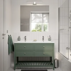GoodHome Meuble sous vasque à poser 4 tiroirs 1 niche vert mat l.120 x H.80,6 x P.45 cm, Perma* Meuble Buanderie|Meuble Sous-Vasque