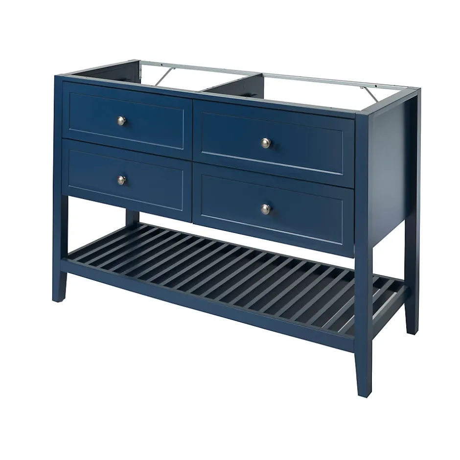 GoodHome Meuble sous vasque à poser 4 tiroirs bleu mat l.120 x H.80 x P.45 cm, Perma* Meuble Buanderie|Meuble Sous-Vasque