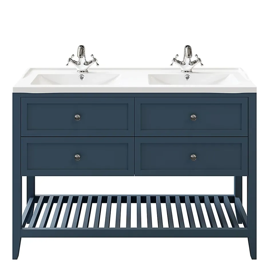 GoodHome Meuble sous vasque à poser 4 tiroirs bleu mat l.120 x H.80 x P.45 cm, Perma* Meuble Buanderie|Meuble Sous-Vasque