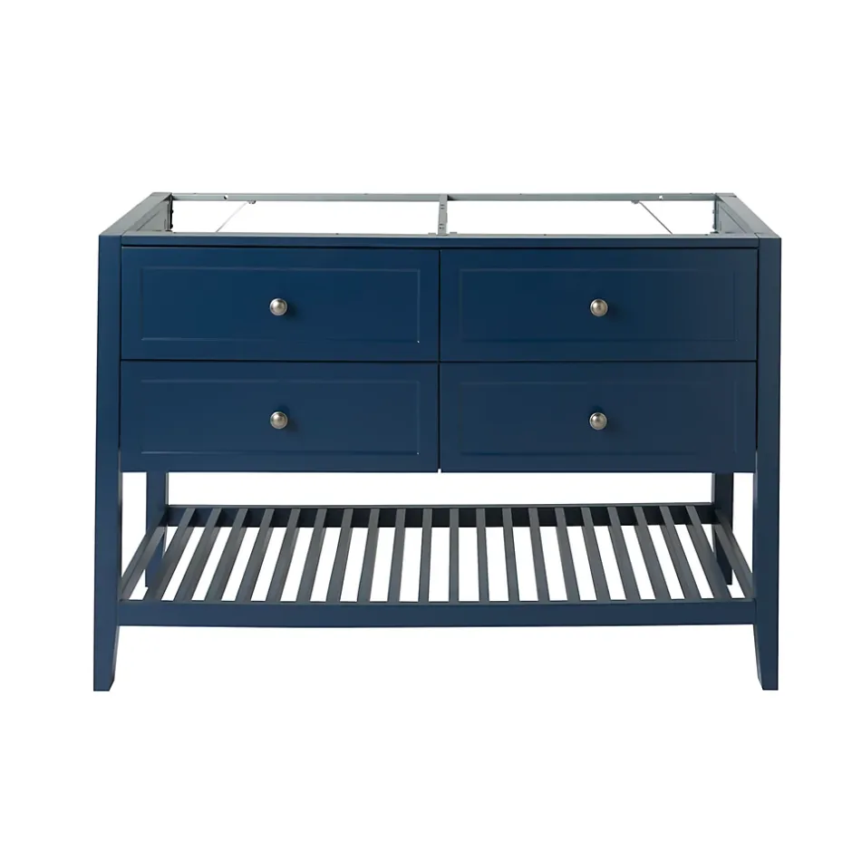 GoodHome Meuble sous vasque à poser 4 tiroirs bleu mat l.120 x H.80 x P.45 cm, Perma* Meuble Buanderie|Meuble Sous-Vasque