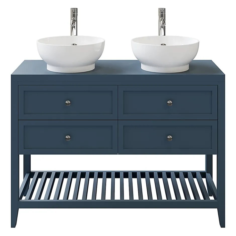 GoodHome Meuble sous vasque à poser 4 tiroirs bleu mat l.120 x H.80 x P.45 cm, Perma* Meuble Buanderie|Meuble Sous-Vasque
