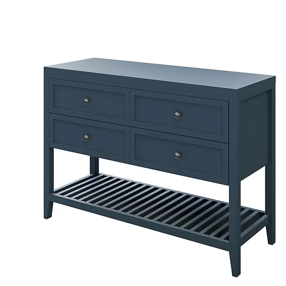 GoodHome Meuble sous vasque à poser 4 tiroirs bleu mat l.120 x H.80 x P.45 cm, Perma* Meuble Buanderie|Meuble Sous-Vasque