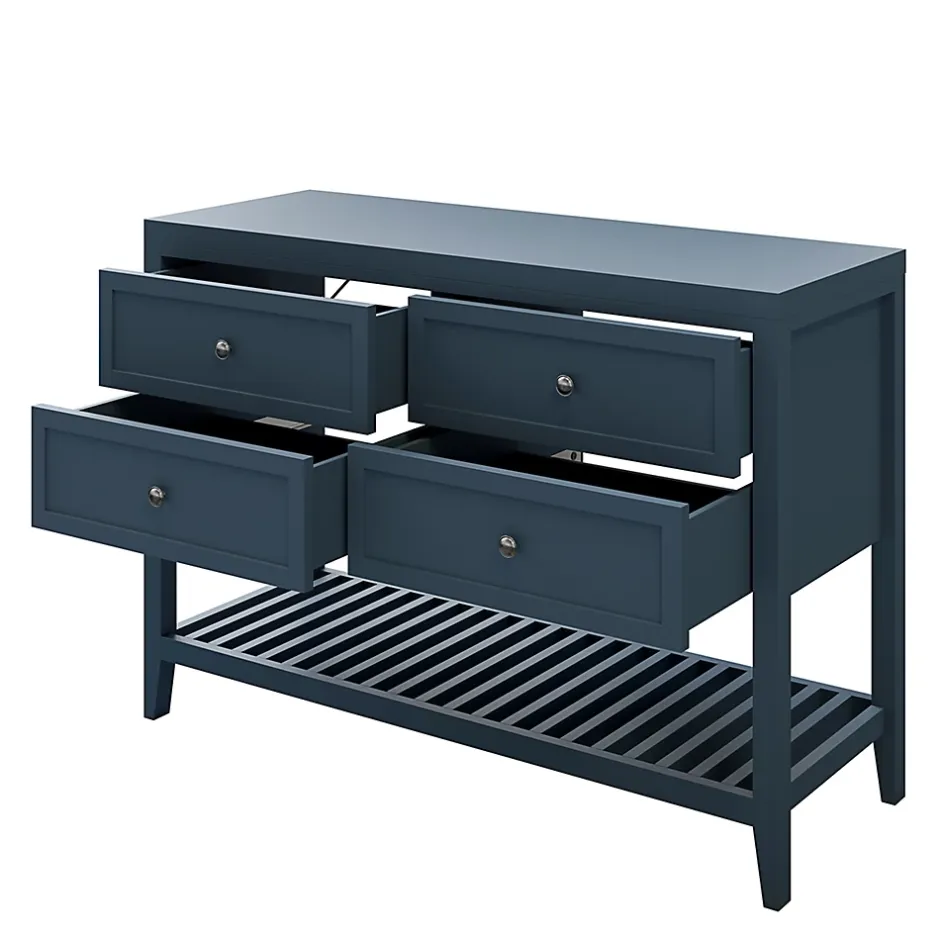 GoodHome Meuble sous vasque à poser 4 tiroirs bleu mat l.120 x H.80 x P.45 cm, Perma* Meuble Buanderie|Meuble Sous-Vasque