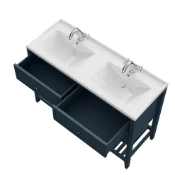GoodHome Meuble sous vasque à poser 4 tiroirs bleu mat l.120 x H.80 x P.45 cm, Perma* Meuble Buanderie|Meuble Sous-Vasque