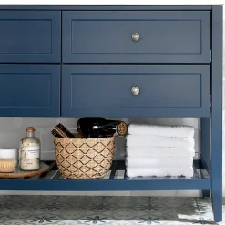 GoodHome Meuble sous vasque à poser 4 tiroirs bleu mat l.120 x H.80 x P.45 cm, Perma* Meuble Buanderie|Meuble Sous-Vasque