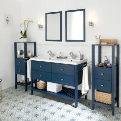 GoodHome Meuble sous vasque à poser 4 tiroirs bleu mat l.120 x H.80 x P.45 cm, Perma* Meuble Buanderie|Meuble Sous-Vasque