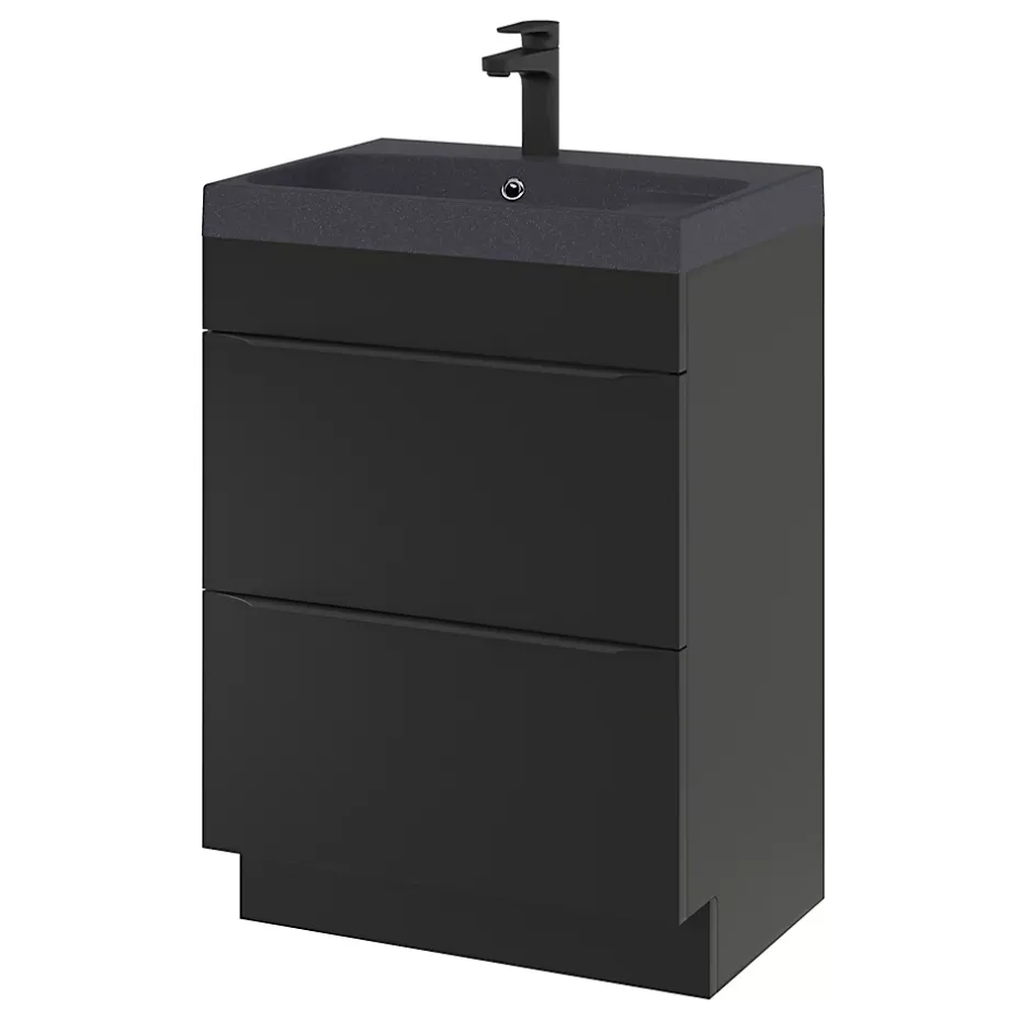 GoodHome Meuble sous vasque à poser noir mat l.60 x H.82 x P.45 cm, Imandra