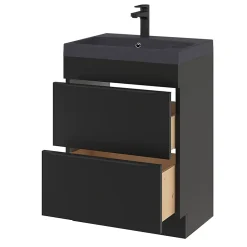 GoodHome Meuble sous vasque à poser noir mat l.60 x H.82 x P.45 cm, Imandra