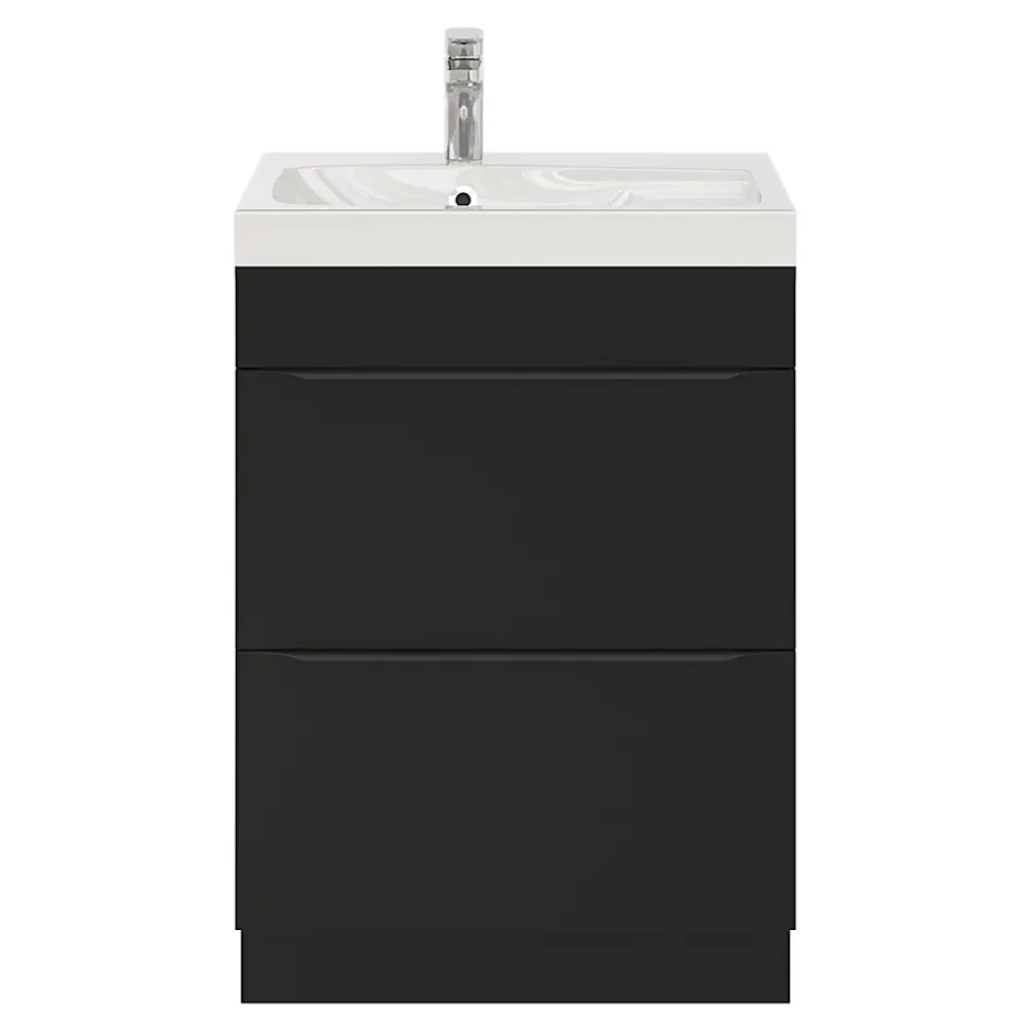 GoodHome Meuble sous vasque à poser noir mat l.60 x H.82 x P.45 cm, Imandra