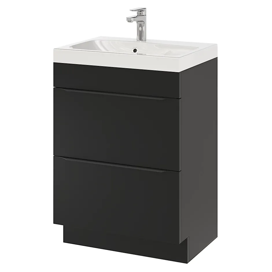 GoodHome Meuble sous vasque à poser noir mat l.60 x H.82 x P.45 cm, Imandra