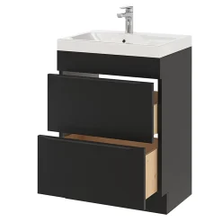 GoodHome Meuble sous vasque à poser noir mat l.60 x H.82 x P.45 cm, Imandra