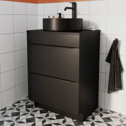 GoodHome Meuble sous vasque à poser noir mat l.60 x H.82 x P.45 cm, Imandra