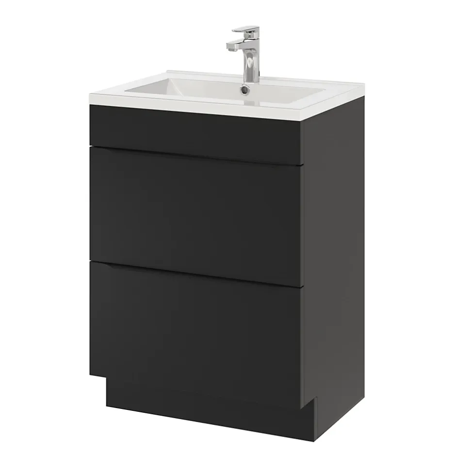 GoodHome Meuble sous vasque à poser noir mat l.60 x H.82 x P.45 cm, Imandra