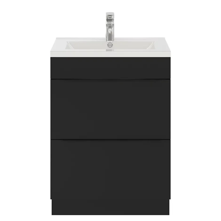 GoodHome Meuble sous vasque à poser noir mat l.60 x H.82 x P.45 cm, Imandra