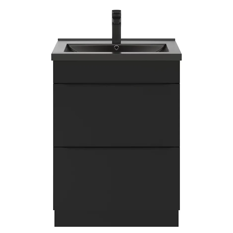GoodHome Meuble sous vasque à poser noir mat l.60 x H.82 x P.45 cm, Imandra