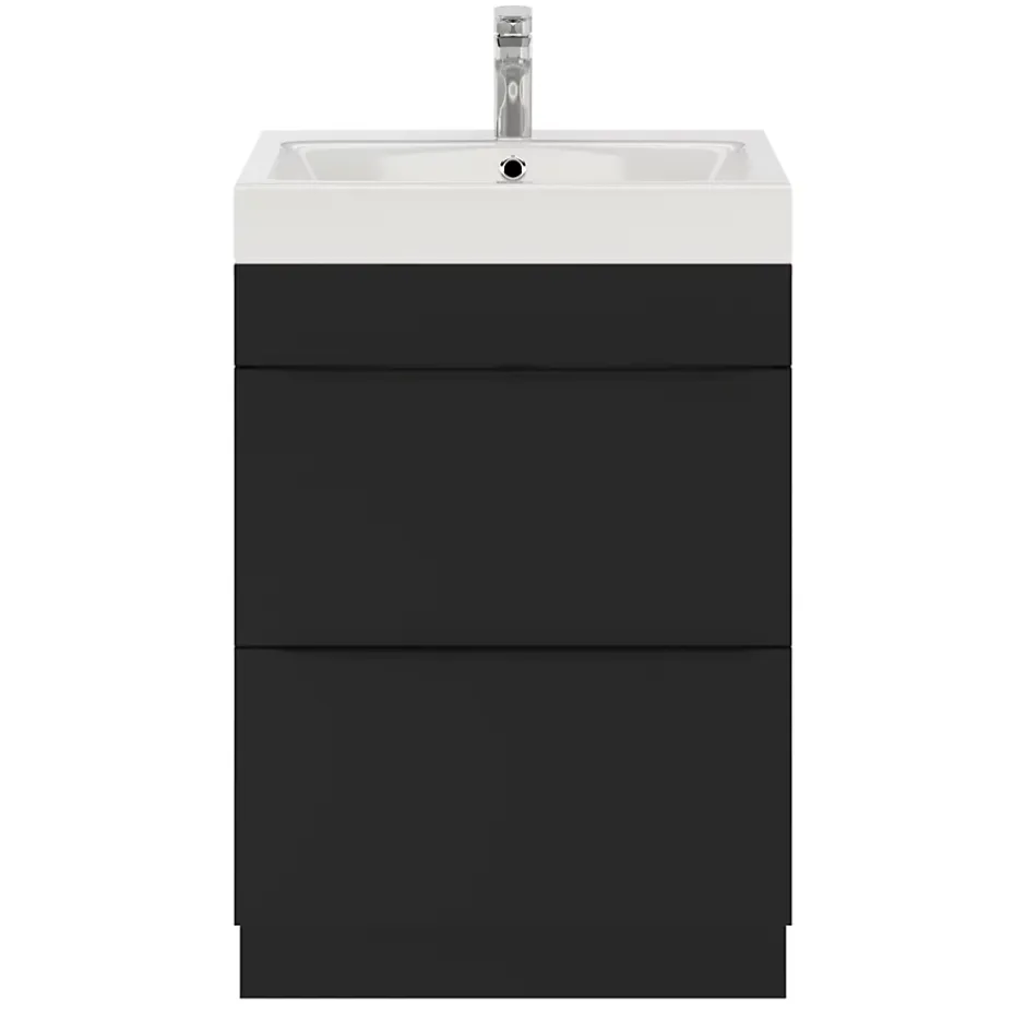 GoodHome Meuble sous vasque à poser noir mat l.60 x H.82 x P.45 cm, Imandra
