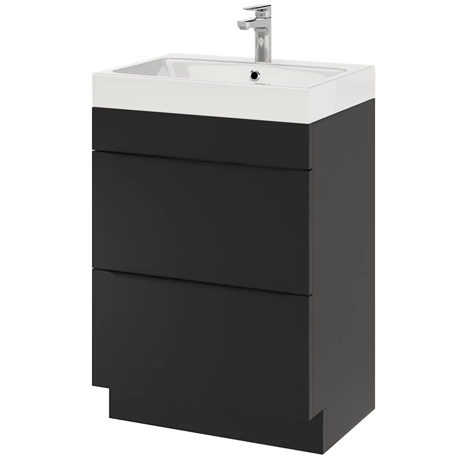 GoodHome Meuble sous vasque à poser noir mat l.60 x H.82 x P.45 cm, Imandra