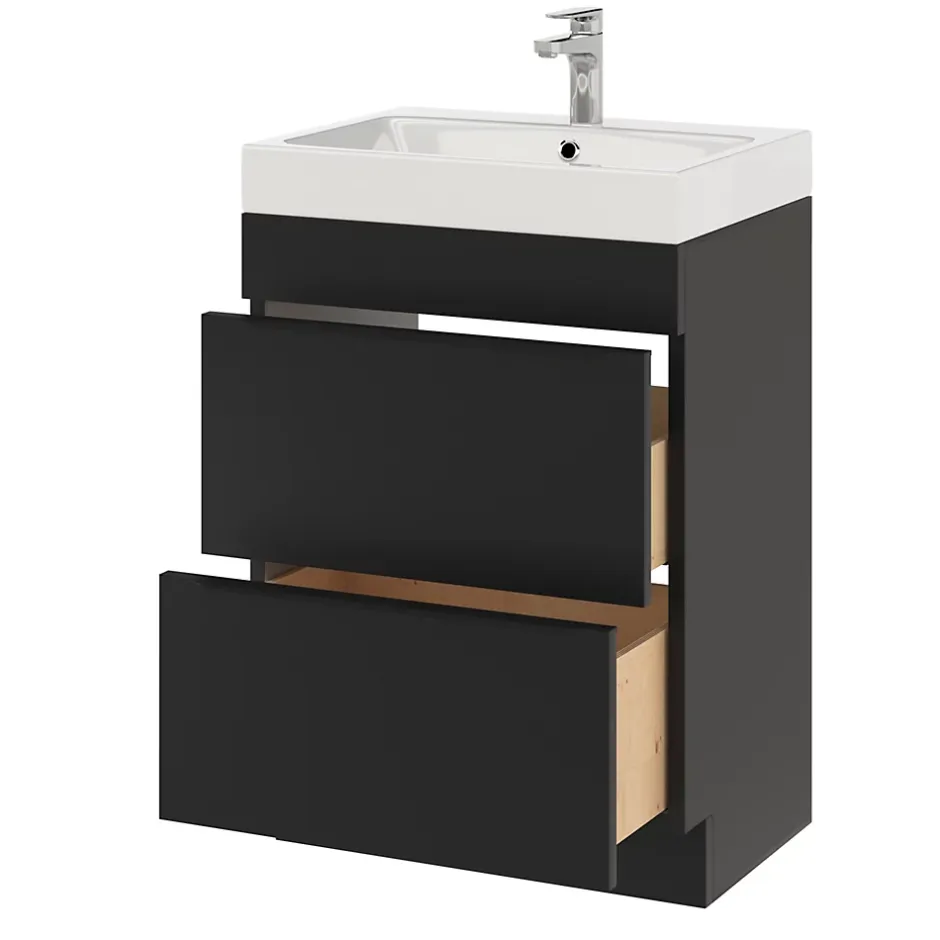GoodHome Meuble sous vasque à poser noir mat l.60 x H.82 x P.45 cm, Imandra