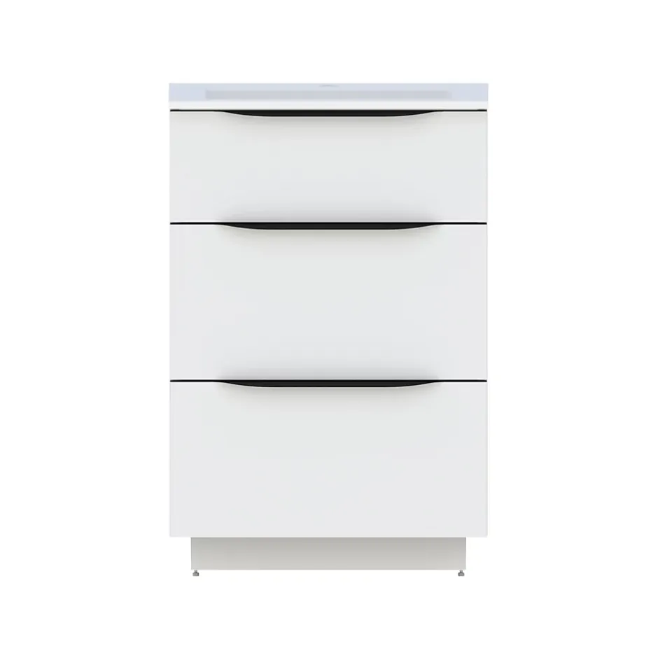 Meuble sous vasque à poser blanc brillant l.60 x H.88 x P.50 cm, Pamili* Meuble Buanderie|Meuble Sous-Vasque