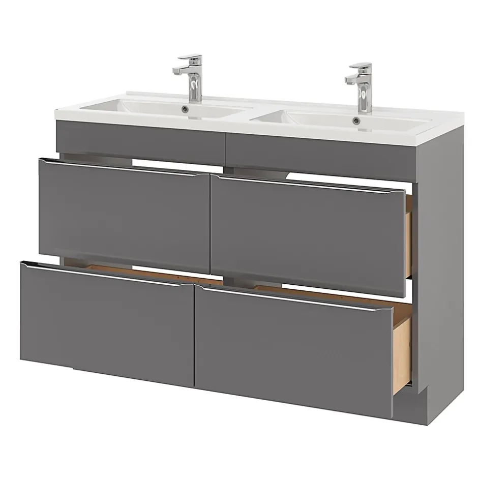 GoodHome Meuble sous vasque à poser gris brillant l.120 x H.82 x P.45 cm, Imandra